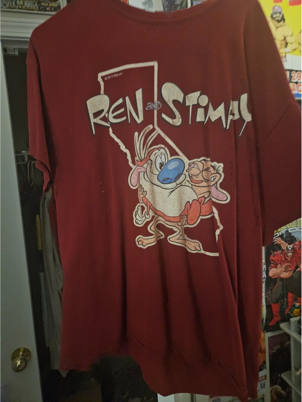 Men's Ren And Stimpy Show Licensed X-Large Maroon T-Shirt